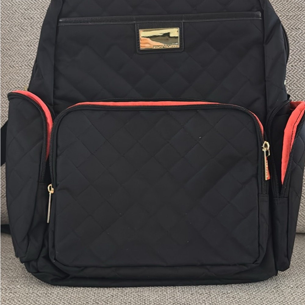 Vince Camuto Black and Red Quilted Backpack